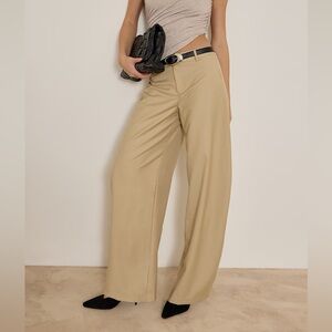 PrettyLittleThing Beige Wide-Leg Horeshoe Pants